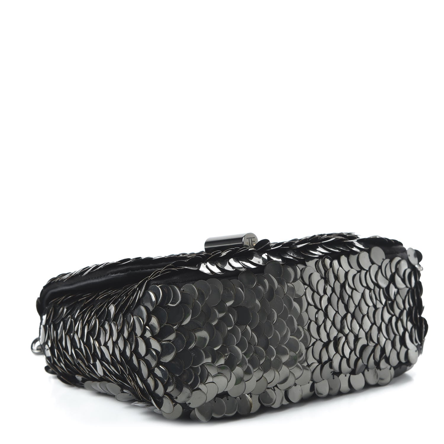 Tom Ford Paillette Embellished Large Natalia Chain Bag Dark Silver Black 4 of 9