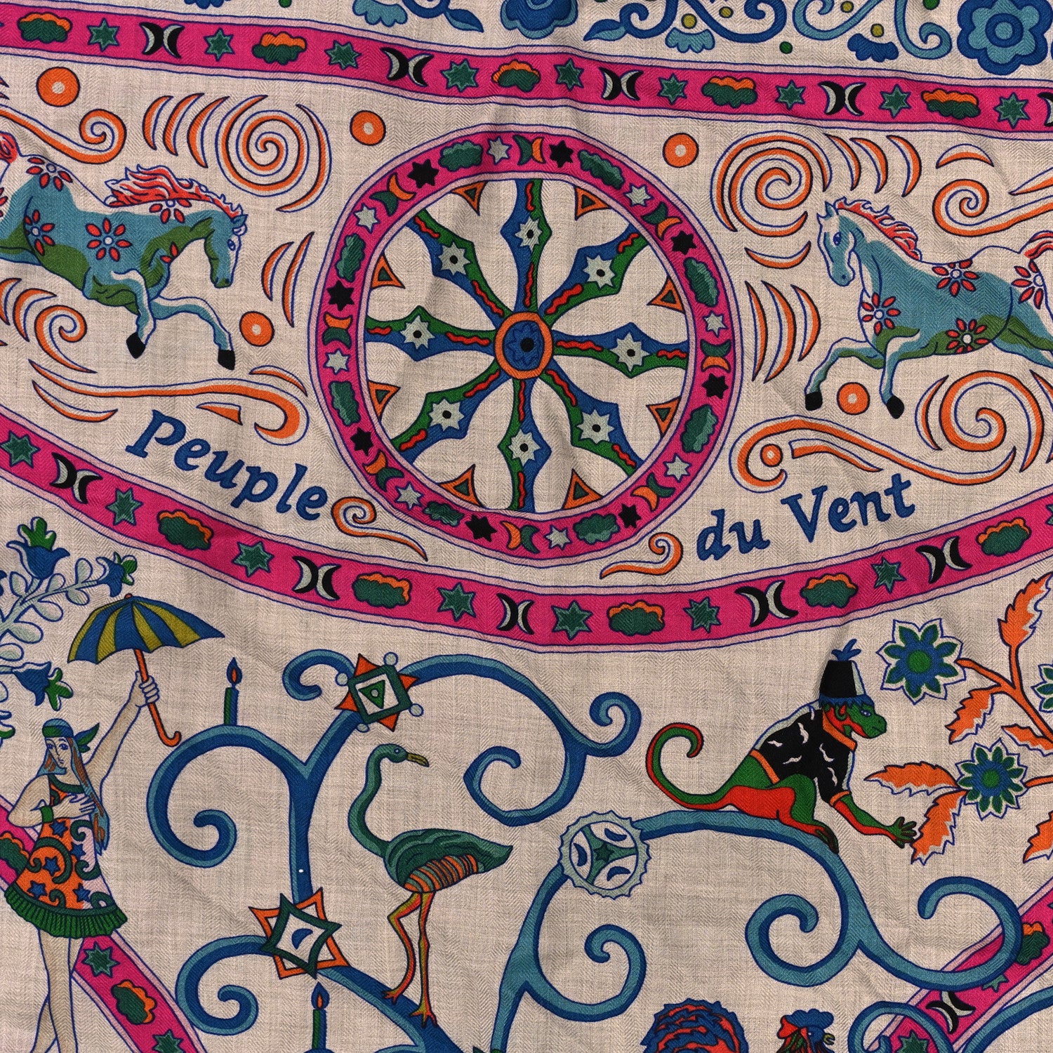 Hermes Cashmere Silk Peuple Du Vent Shawl 140 4 of 4