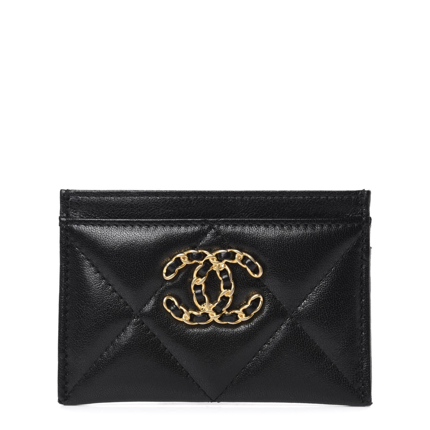 Chanel Shiny Goatskin Quilted Chanel 19 Card Holder Black 1 of 8