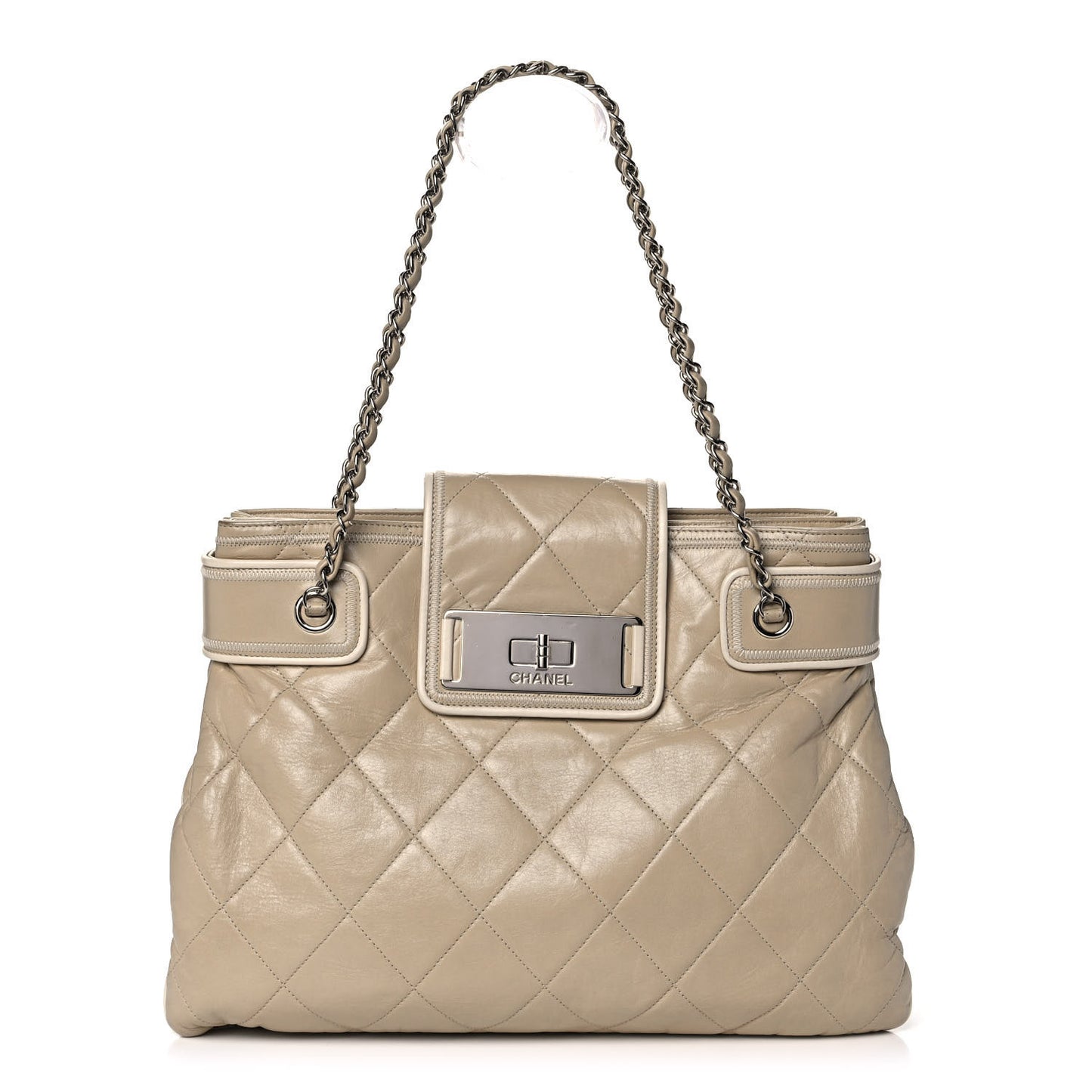 Lambskin Quilted Mademoiselle Accordion Tote Beige