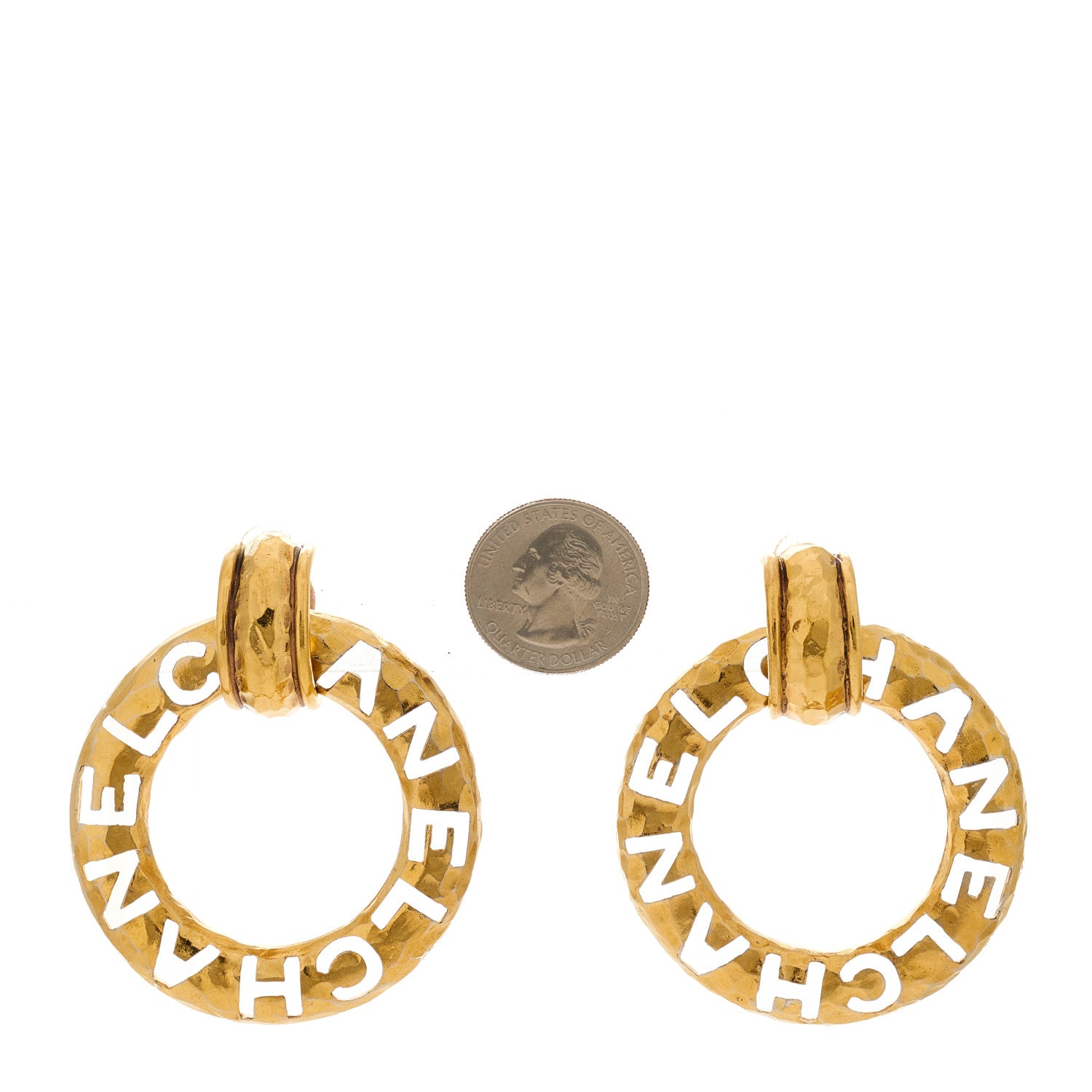 Chanel Metal Logo Clip On Earrings Gold 2 of 4