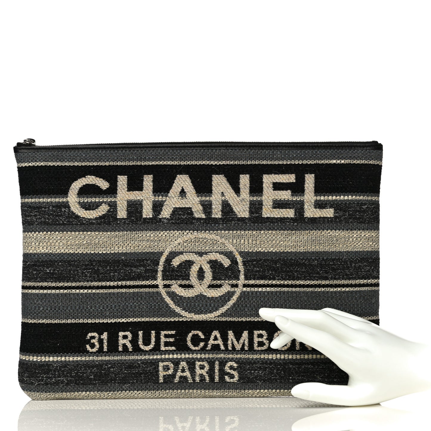 Striped Canvas Medium Deauville Cosmetic Pouch Grey Black