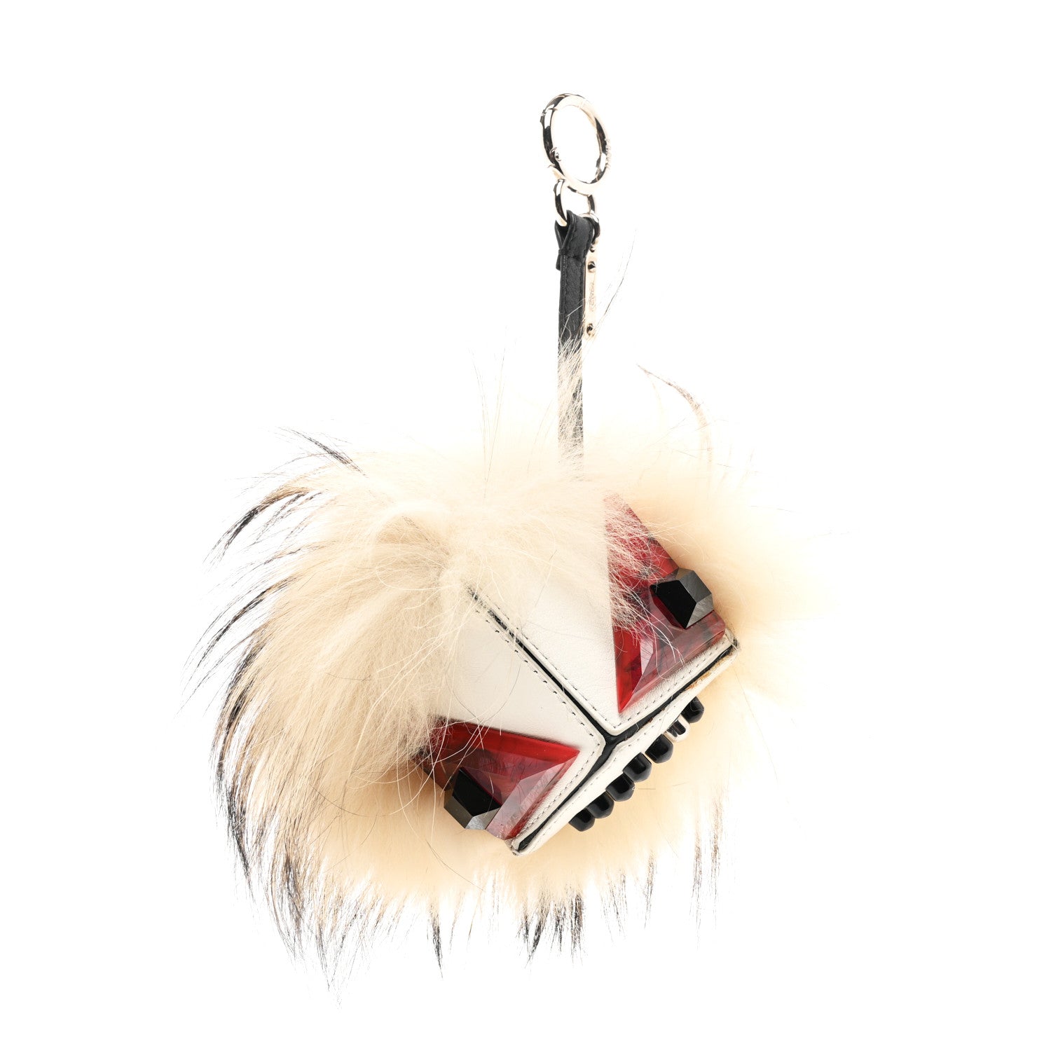 Fendi Vitello Flamingo Fox Fur Flurry Monster Bag Bug Cube Charm White 1 of 3