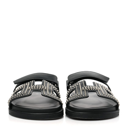 Hermes Calfskin Medor Studded Womens Chypre Sandals 40.5 Black 3 of 9