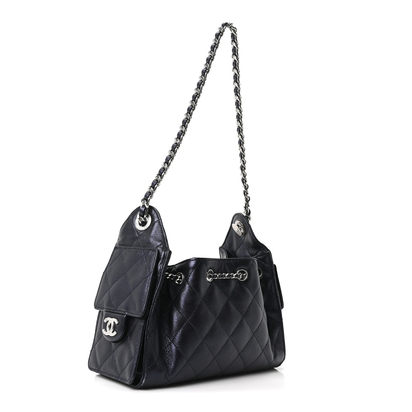 Metallic Caviar Quilted Mini Chanel 25 Handbag Dark Blue
