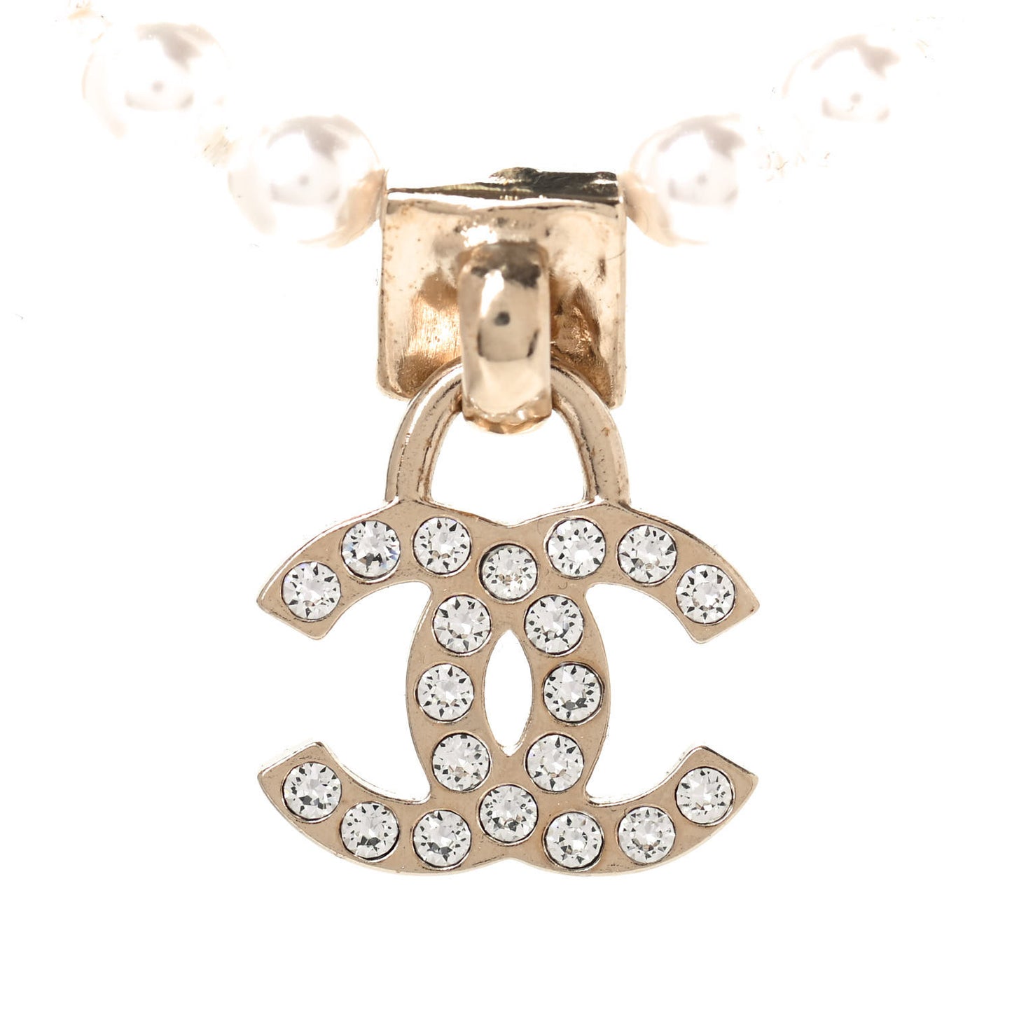 Pearl Crystal CC Short Logo Necklace Gold
