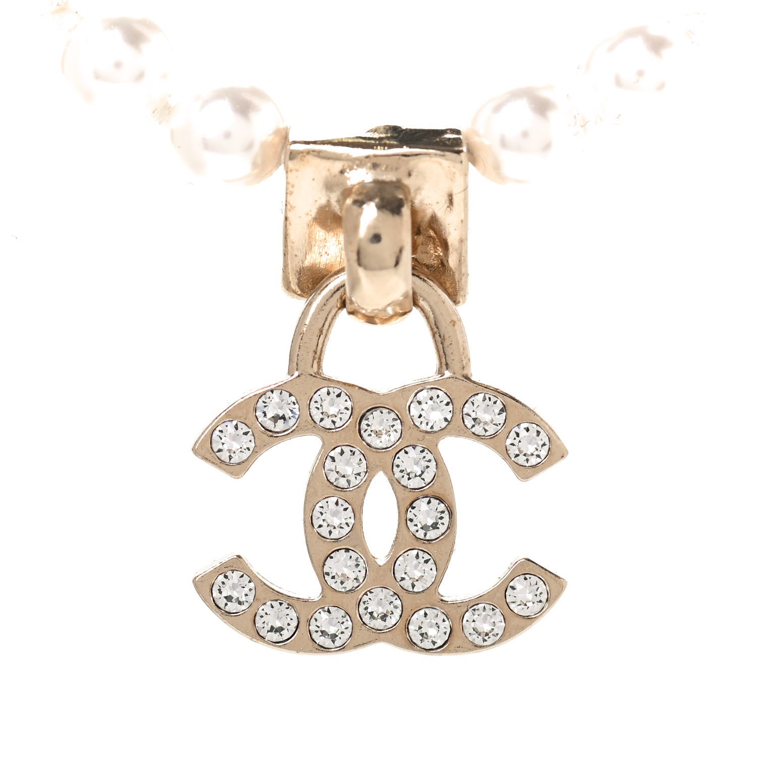 Chanel Pearl Crystal CC Short Logo Necklace Gold 3 of 4