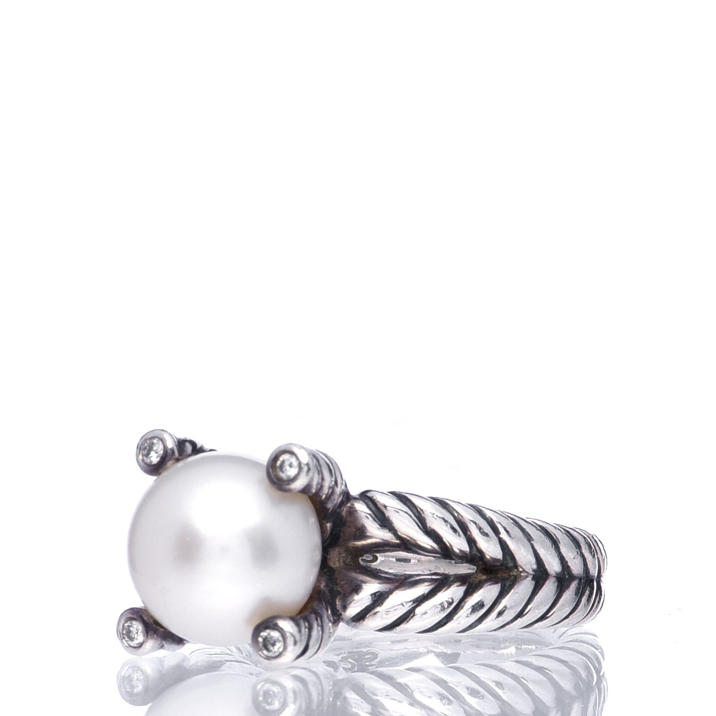 Sterling Silver Diamond Pearl 10mm Cable Ring 52 6