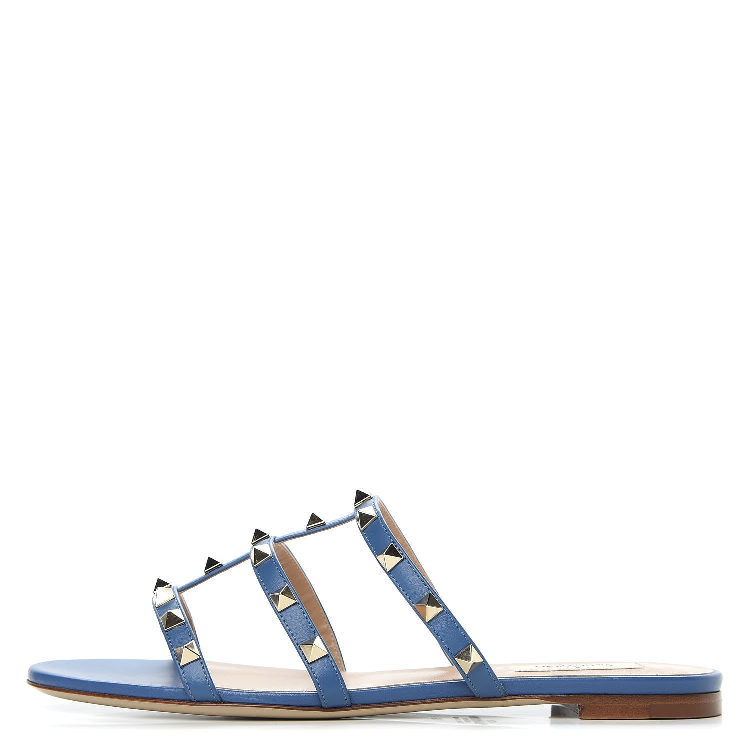 Valentino Garavani Nappa Rockstud Caged Flat Slide Sandals 39 Baltique 1 of 8