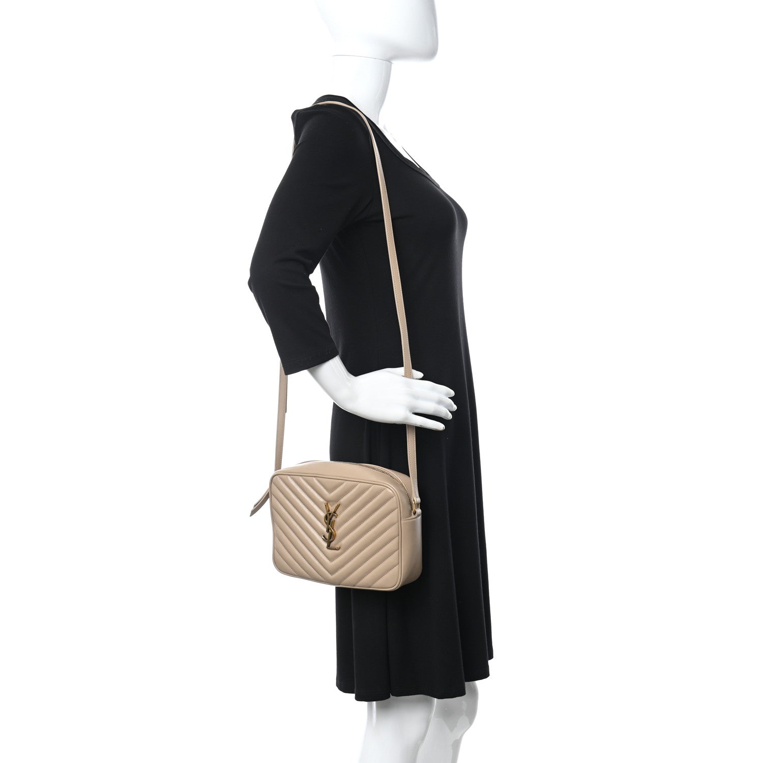 Saint Laurent Calfskin Matelasse Monogram Lou Camera Bag Dark Beige 2 of 18
