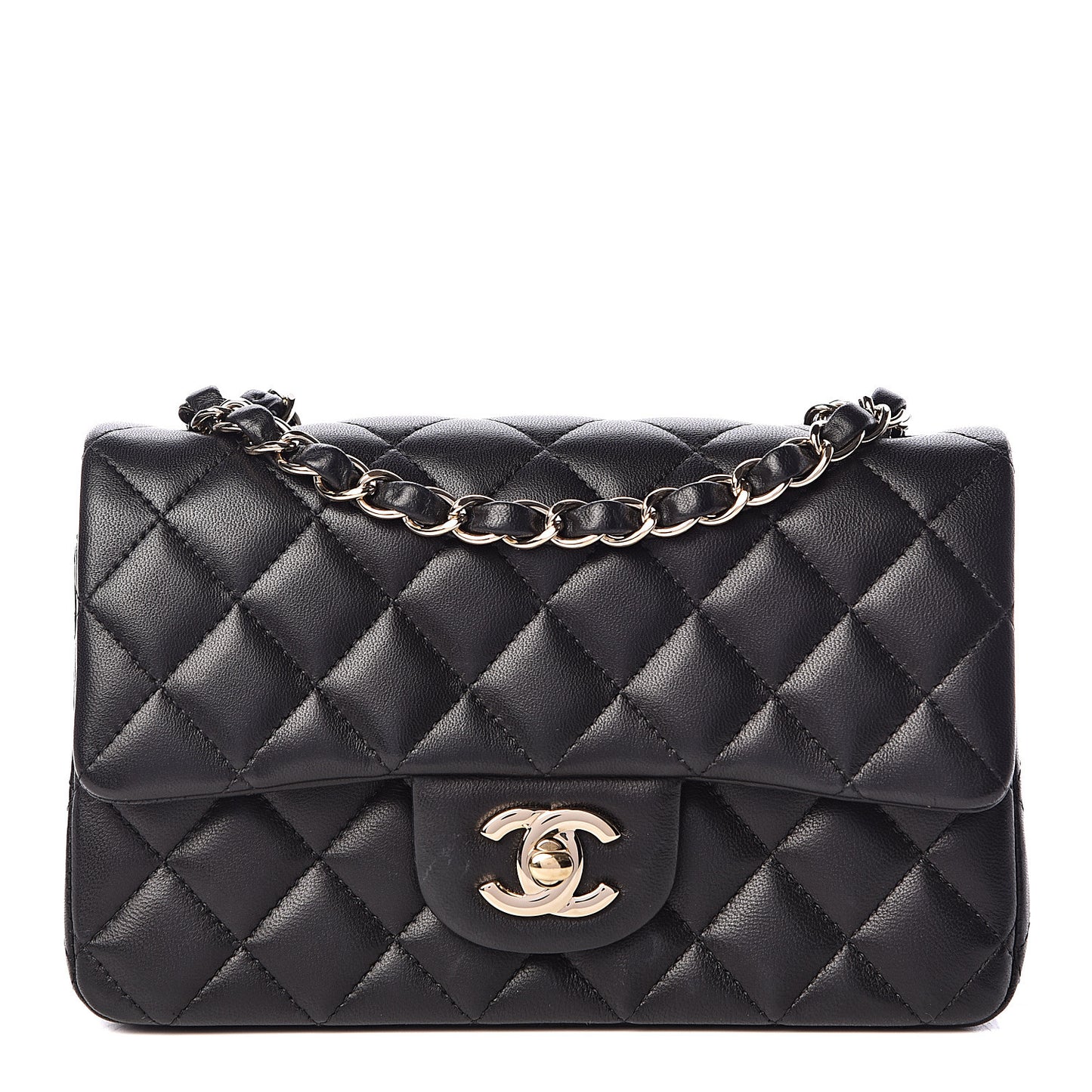 Lambskin Quilted Mini Rectangular Flap Black
