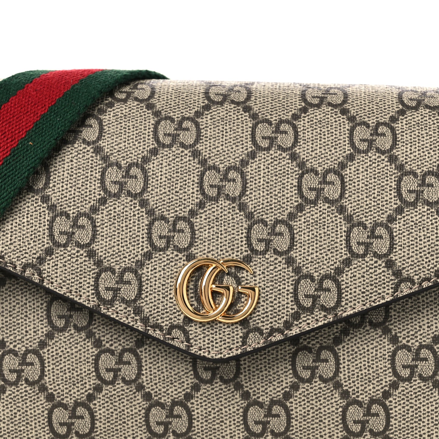 GG Supreme Monogram Textured Dollar Calfskin Web Mini Ophidia Envelope Shoulder Bag Beige Ebony New Acero