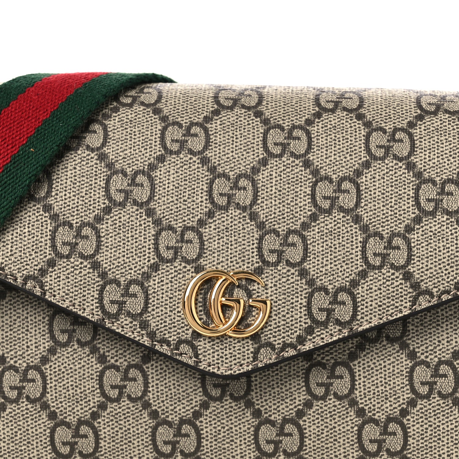 Gucci GG Supreme Monogram Textured Dollar Calfskin Web Mini Ophidia Envelope Shoulder Bag Beige Ebony New Acero 8 of 11