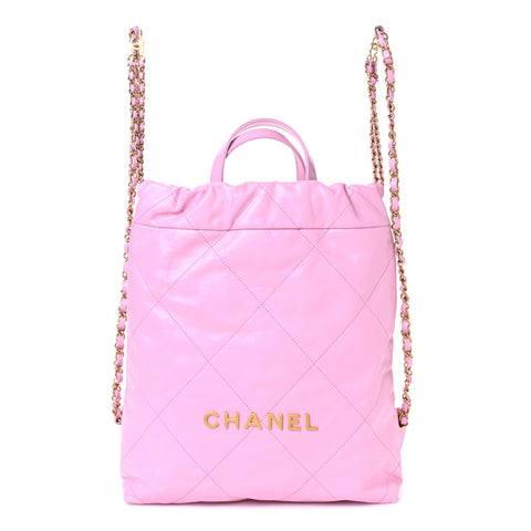 Shiny Calfskin Quilted Chanel 22 Backpack Lilac