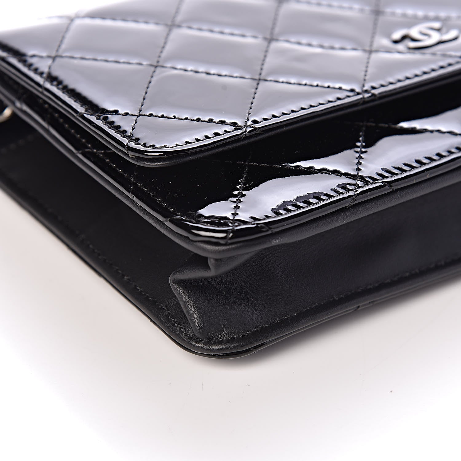 Chanel Patent Quilted Wallet On Chain WOC Black 10 of 11