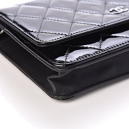 Chanel Patent Quilted Wallet On Chain WOC Black 10 of 11