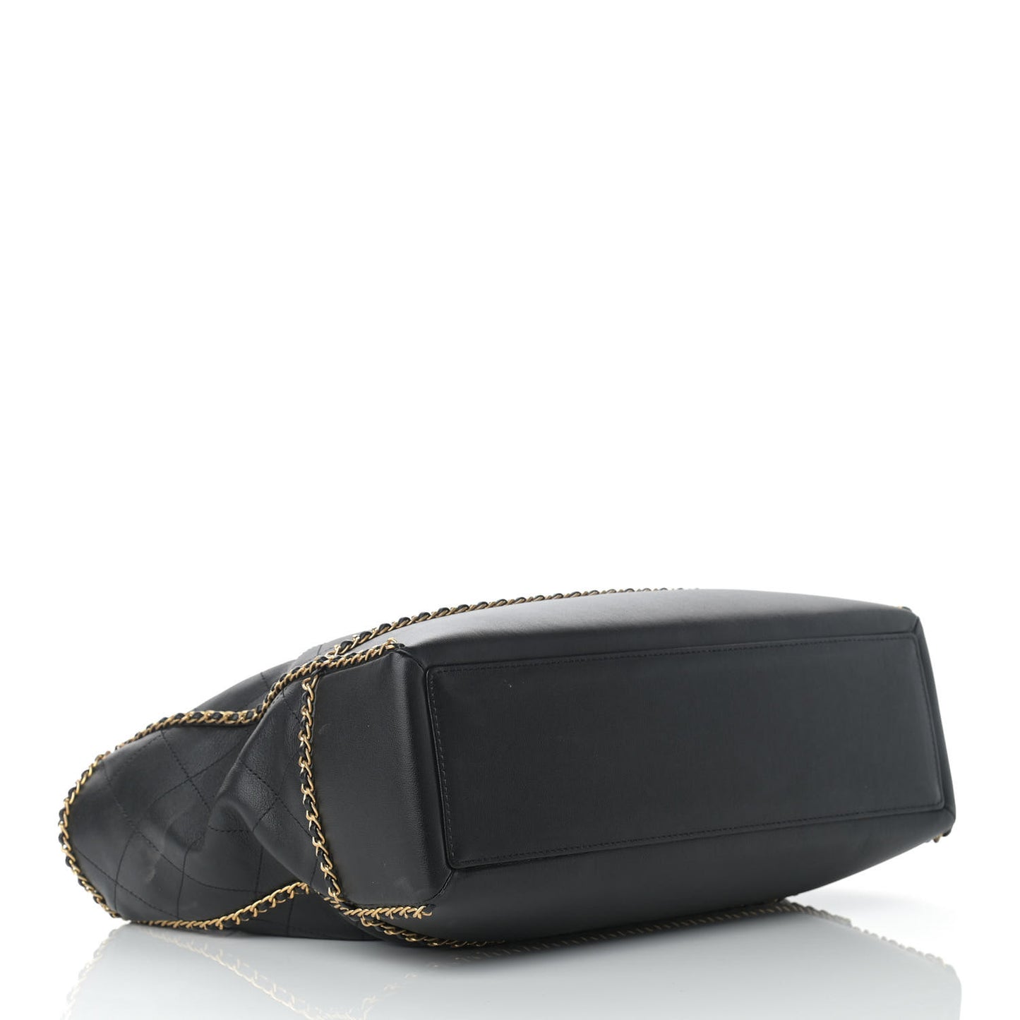 Calfskin Quilted Chain Lines Shopping Tote Black