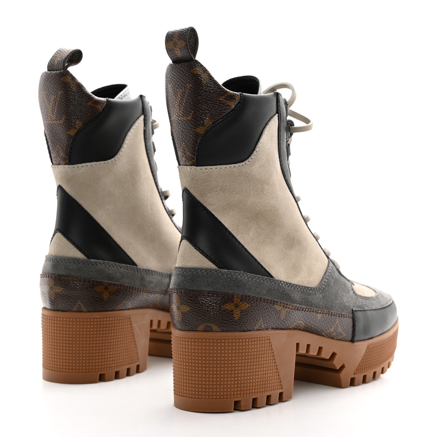 Louis Vuitton Suede Calfskin Monogram Platform Desert Boots 37 Gray 4 of 9