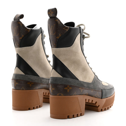 Louis Vuitton Suede Calfskin Monogram Platform Desert Boots 37 Gray 4 of 9