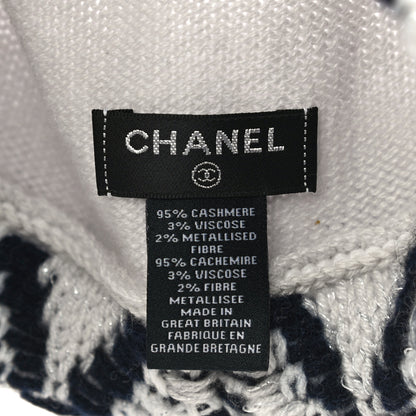 Chanel Cashmere Blend CC Beanie Hat White Navy Blue 6 of 10