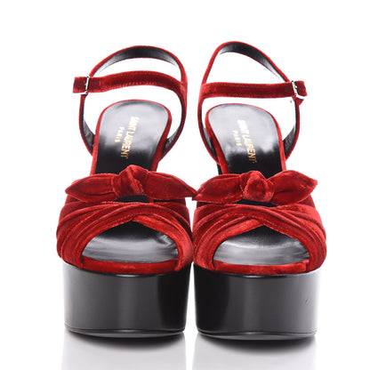 Saint Laurent Velluto Claire Tripon Glitter Platform Sandals 37 Rosso Argento 2 of 9