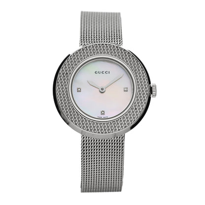 Gucci Stainless Steel Diamond Mother of Pearl 27mm U-Play Mesh Quartz Watch 1 of 4