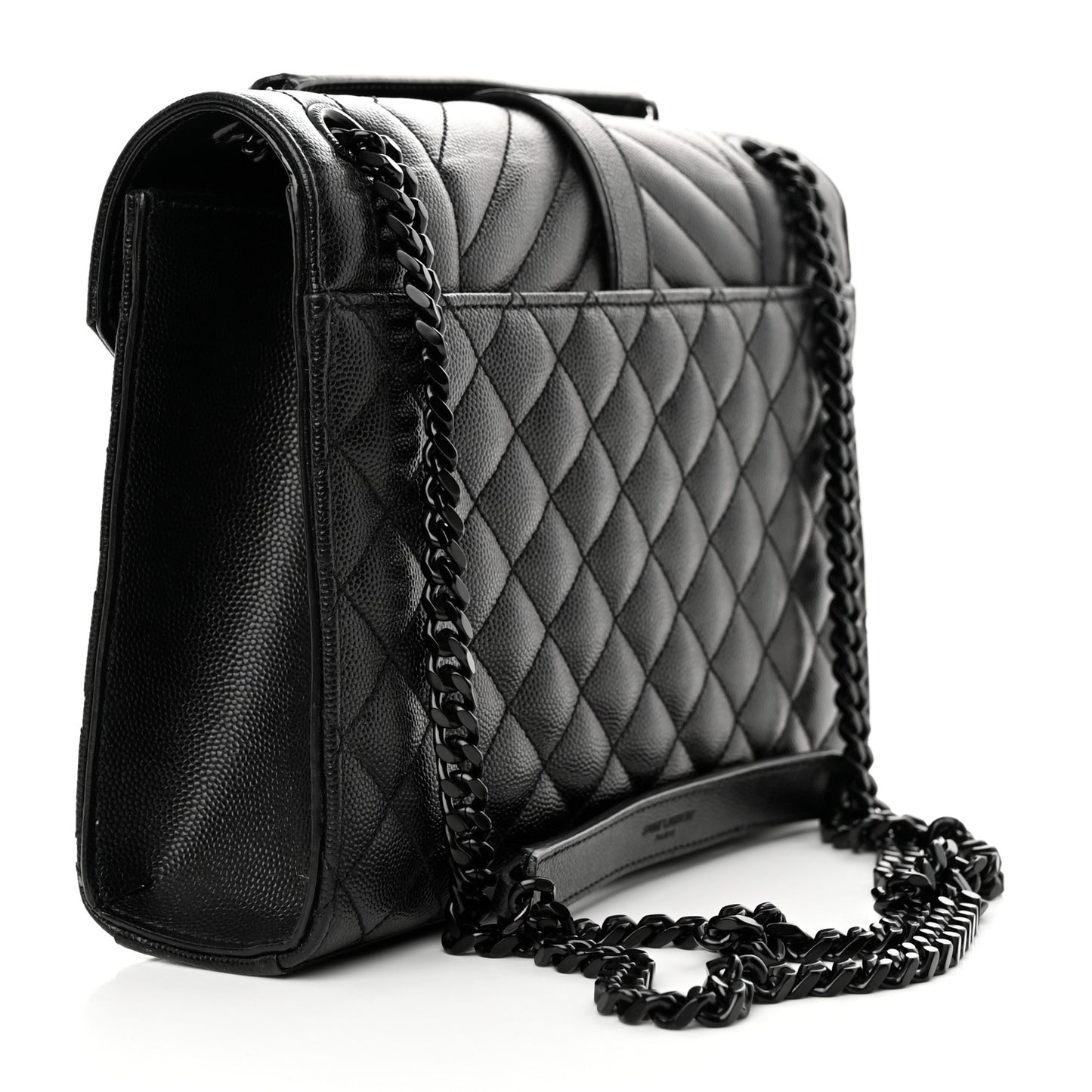 Grain De Poudre Textured Mixed Matelasse Triquilt Medium Monogram Monochrome Satchel Black