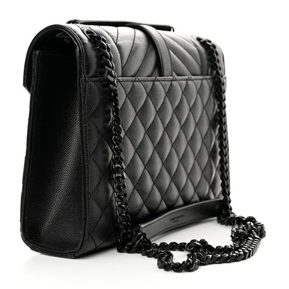Saint Laurent Grain De Poudre Textured Mixed Matelasse Triquilt Medium Monogram Monochrome Satchel Black 3 of 11