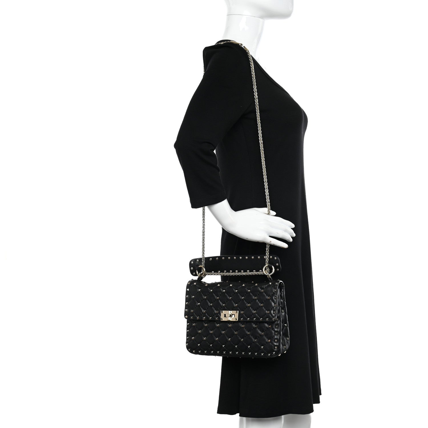 Valentino Garavani Lambskin Medium Rockstud Spike Shoulder Bag Black 2 of 11