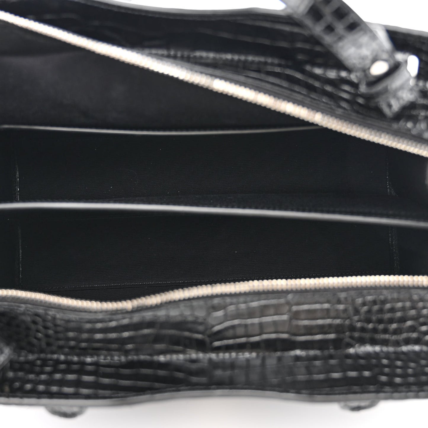 Croc Calfskin Embossed Medium Uptown Tote Black