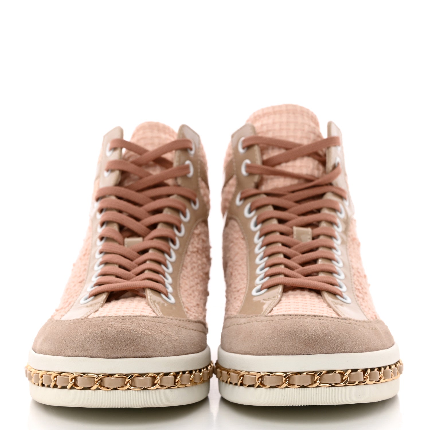 Chanel Tweed Suede Chain CC High Top Sneakers 37 Pink 2 of 10