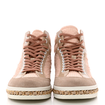 Chanel Tweed Suede Chain CC High Top Sneakers 37 Pink 2 of 10