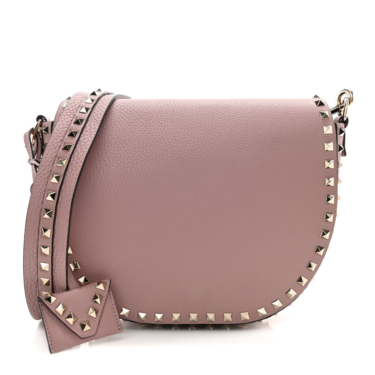 Vitello Large Rockstud Halfmoon Saddle Bag Lipstick