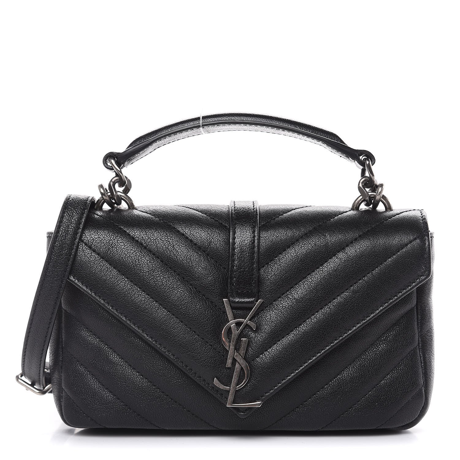 Saint Laurent Sheepskin Matelasse Chevron Monogram College Chain Wallet Black 1 of 12