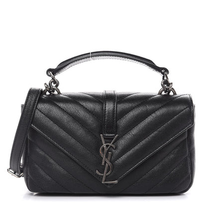 Saint Laurent Sheepskin Matelasse Chevron Monogram College Chain Wallet Black 1 of 12