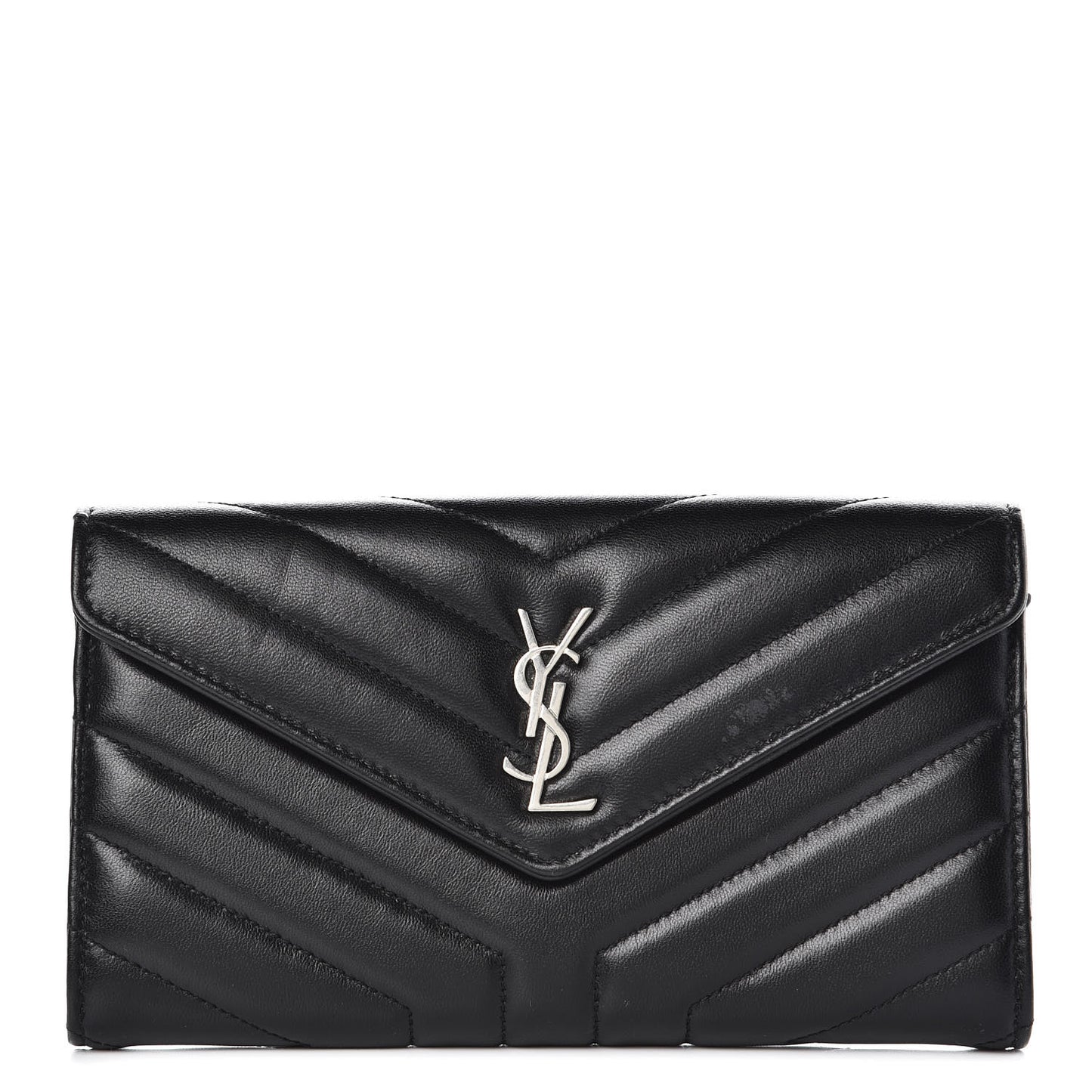 Lambskin Y Quilted Monogram Large Loulou Flap Wallet Black