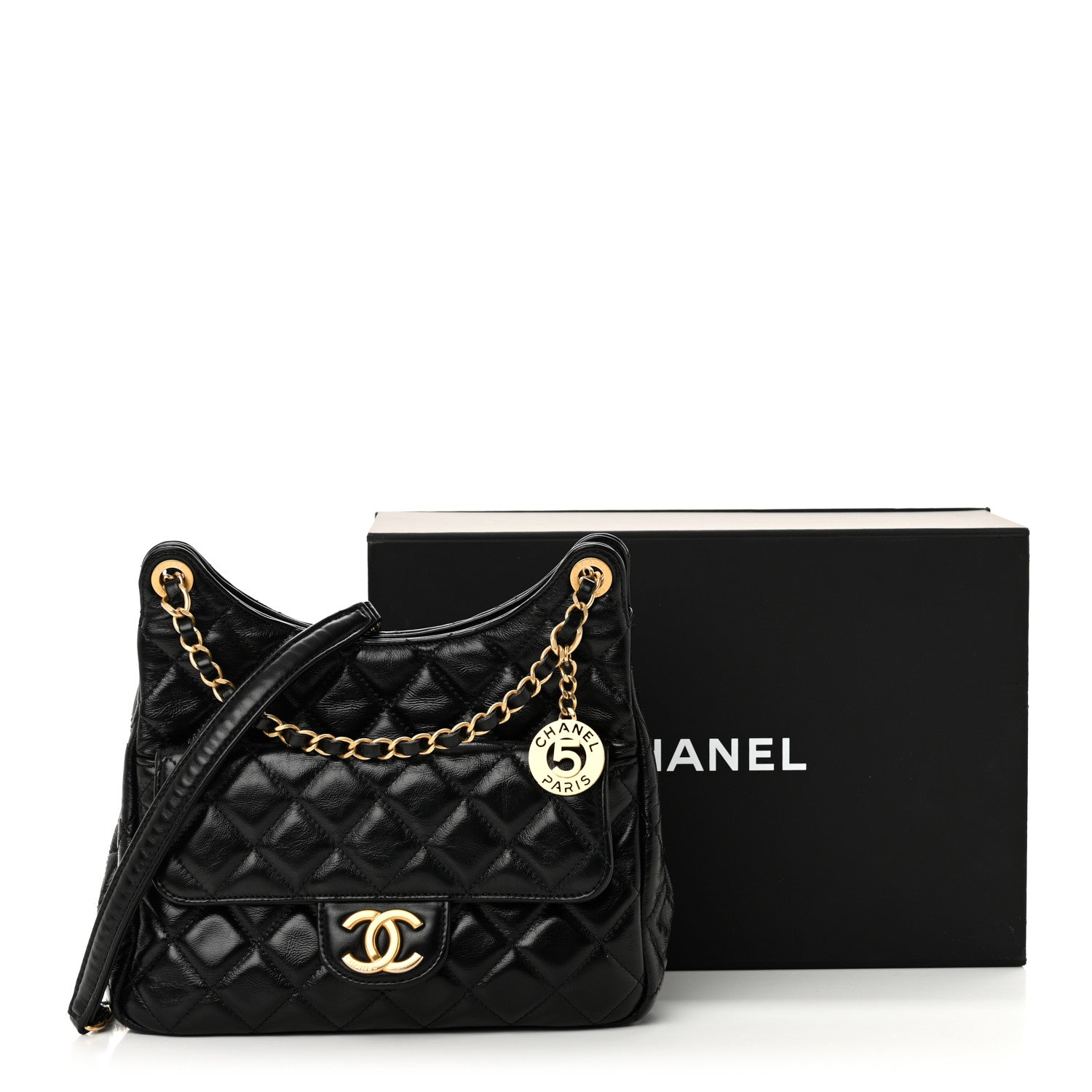 Chanel Shiny Crumpled Calfskin Quilted Wavy CC Hobo Black 11 of 11