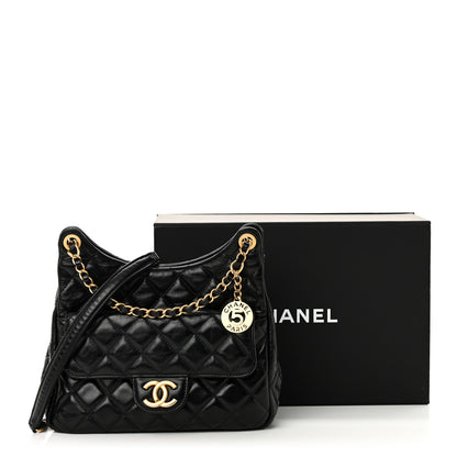 Chanel Shiny Crumpled Calfskin Quilted Wavy CC Hobo Black 11 of 11