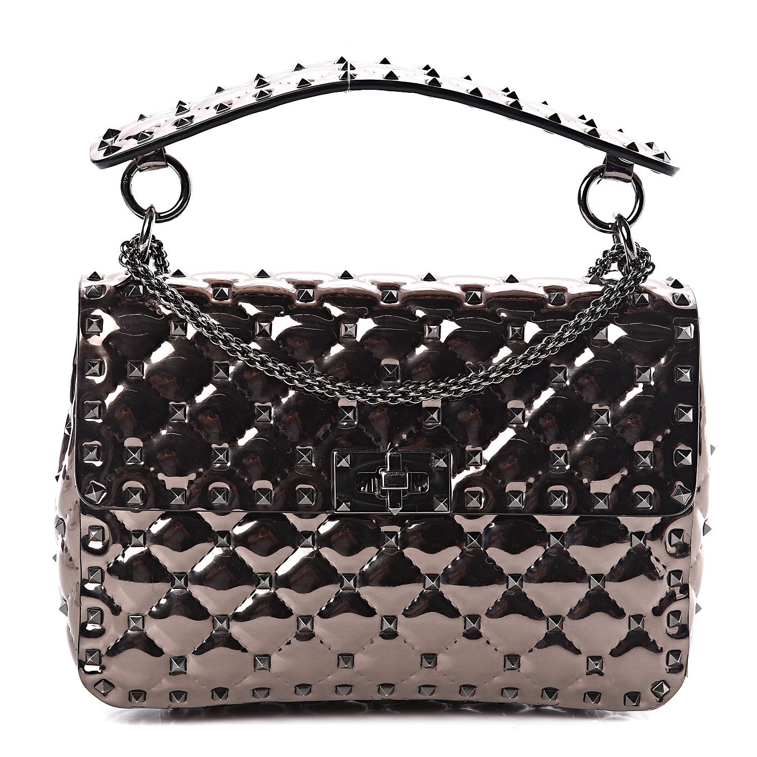 Valentino Garavani Metallic Patent Medium Rockstud Spike Shoulder Bag Rutenio 1 of 9