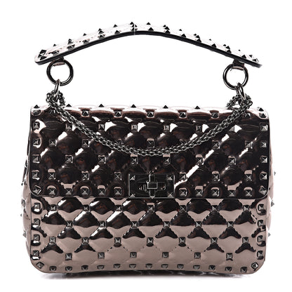 Valentino Garavani Metallic Patent Medium Rockstud Spike Shoulder Bag Rutenio 1 of 9