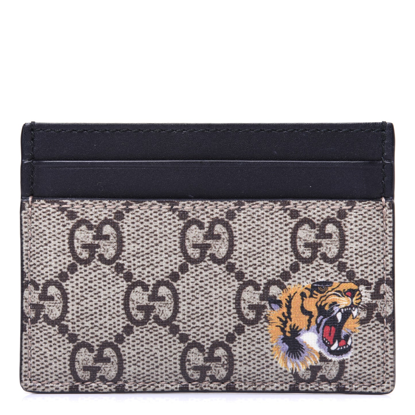 GG Supreme Monogram Tiger Print Card Holder Black