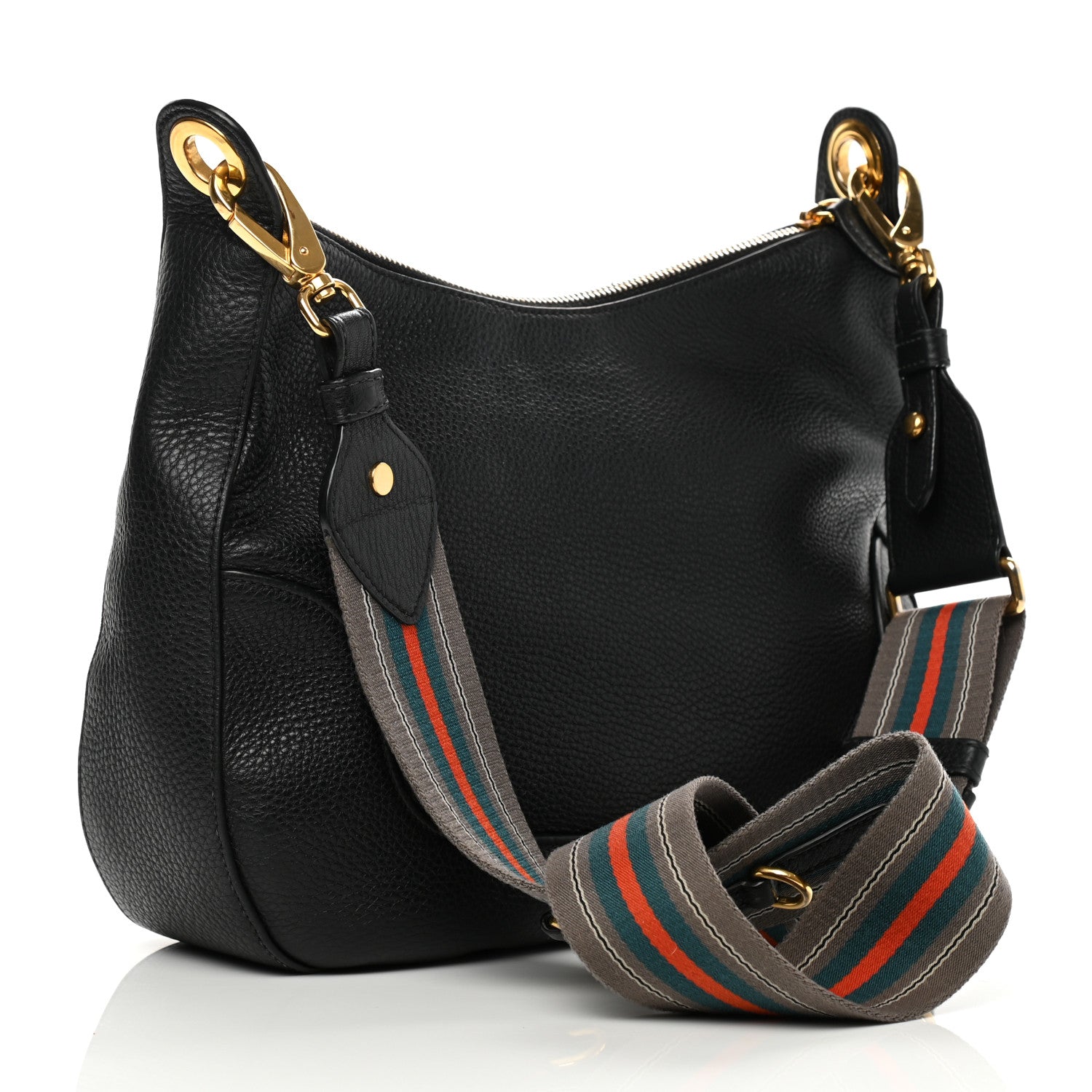 Prada Vitello Daino Zippered Messenger Hobo Black 2 of 14