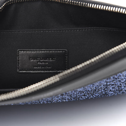 Saint Laurent Calfskin Glitter Zipped Tablet Pouch Blue 6 of 8