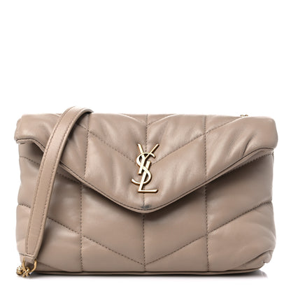 Saint Laurent Lambskin Quilted Toy Loulou Puffer Monogram Chain Satchel Dark Beige 1 of 10