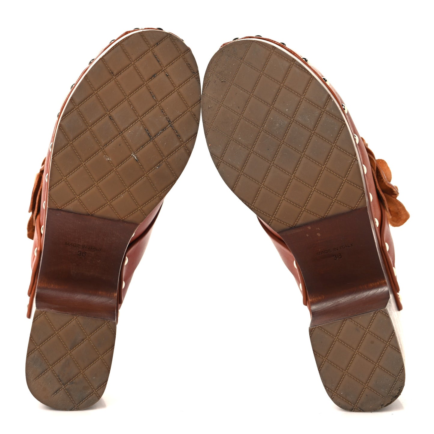 Calfskin Camellia Clogs 36 Brown