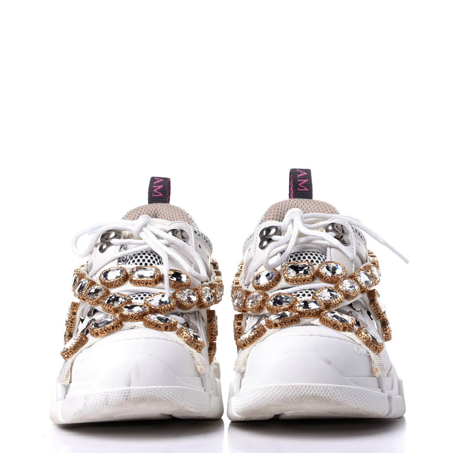 Gucci X SEGA Mesh Calfskin Suede Removable Crystals Womens Flashtrek Sneakers 38.5 Great White 2 of 9