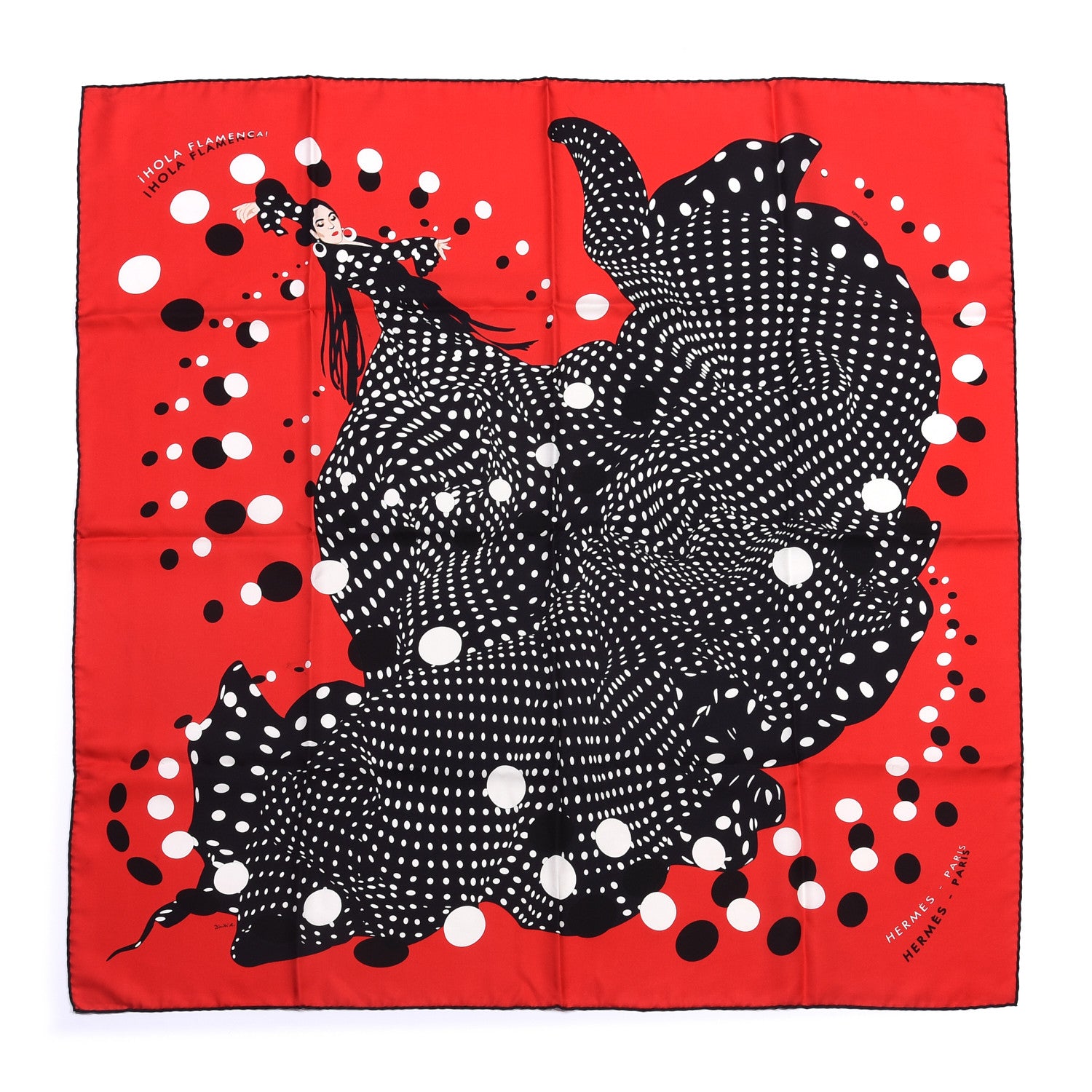 Hermes Silk Hola Flamenca Scarf 90 Rouge White Black 1 of 4