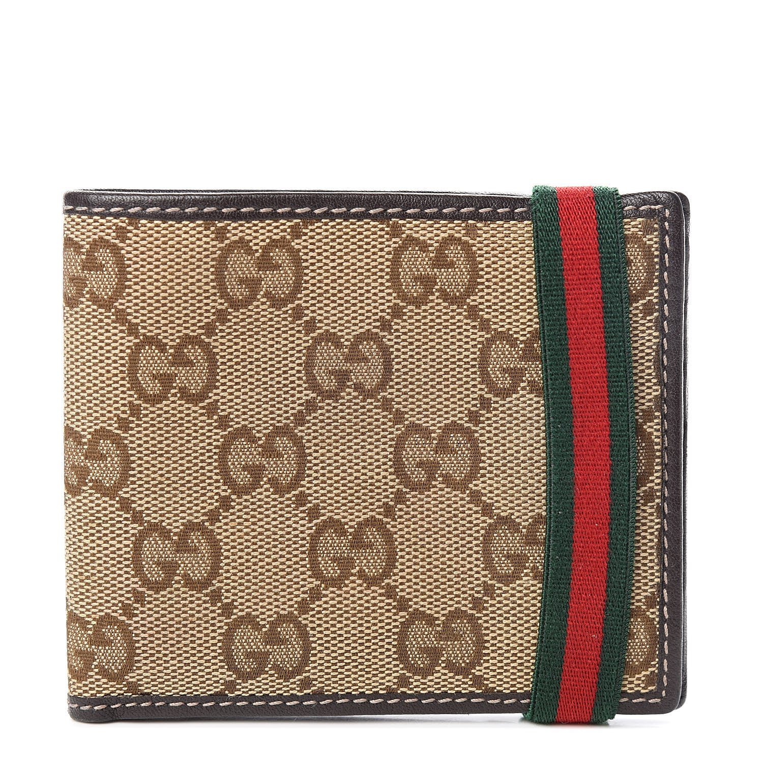 Gucci Monogram Web Band Bi-Fold Wallet Brown 1 of 8