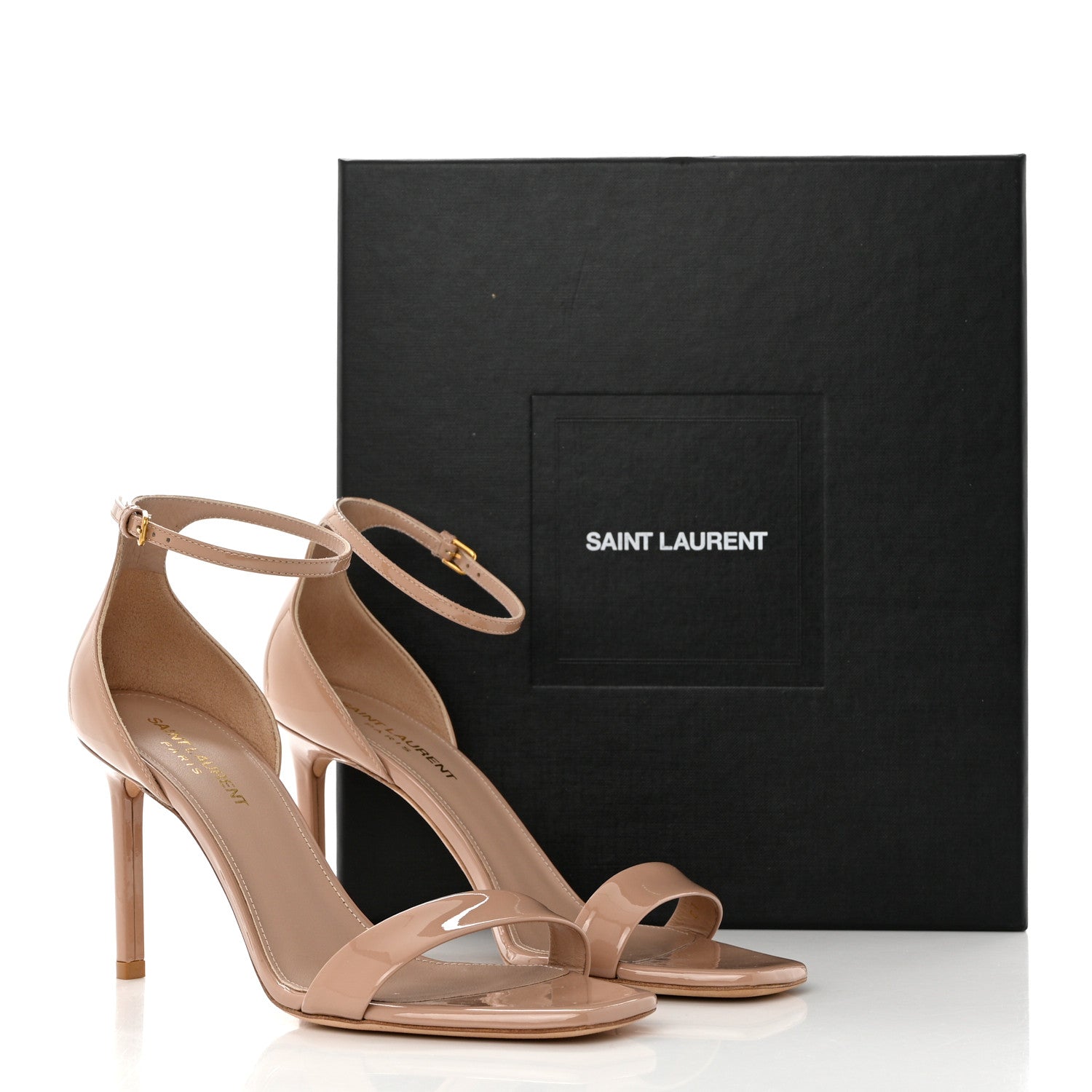 Saint Laurent Patent Calfskin Amber 105 Ankle Strap Sandals 38 Beige 9 of 9