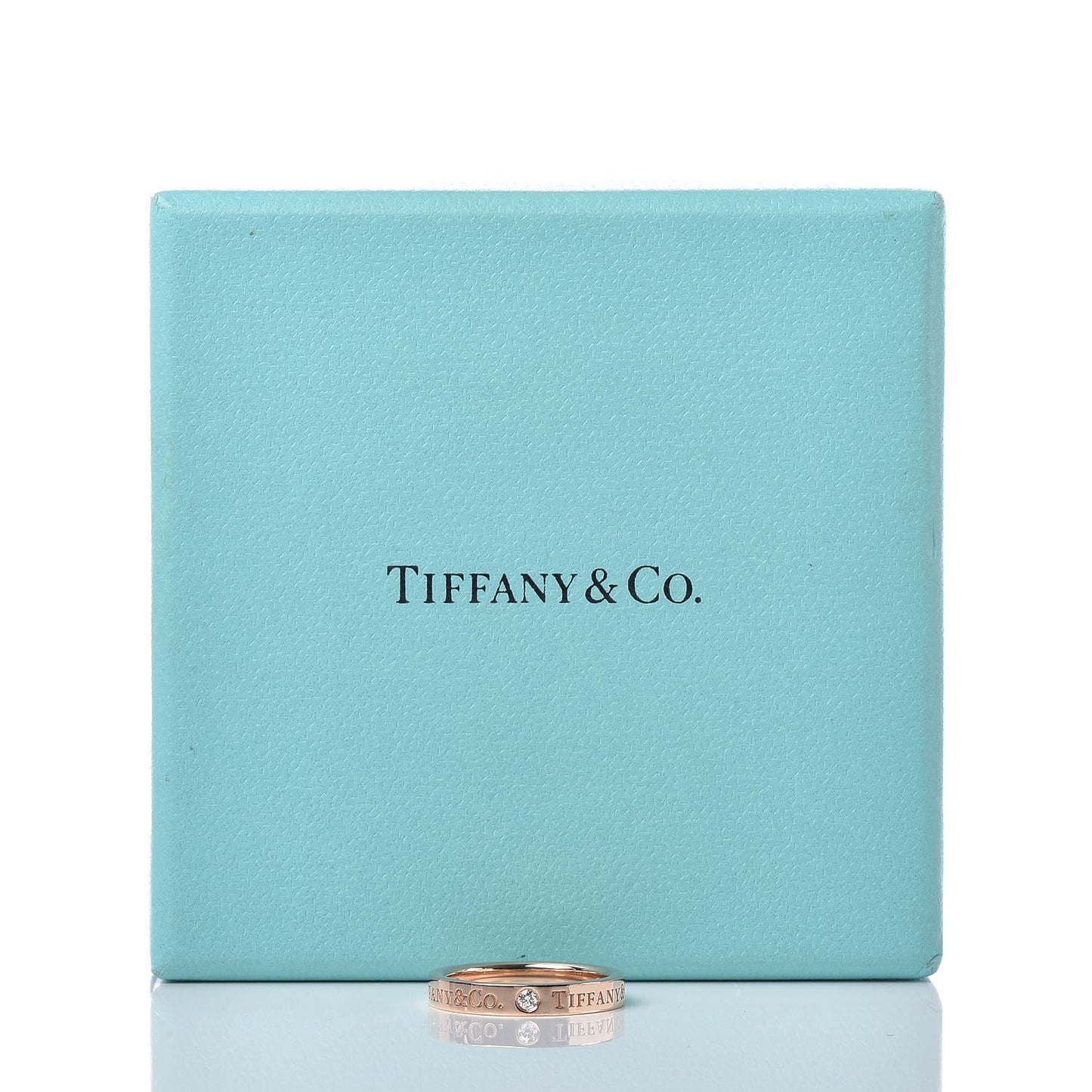 18K Rose Gold Diamond 3mm Logo Band Ring 49 4.75
